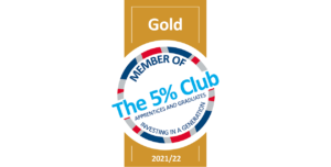 image shows the 5% club gold award logo